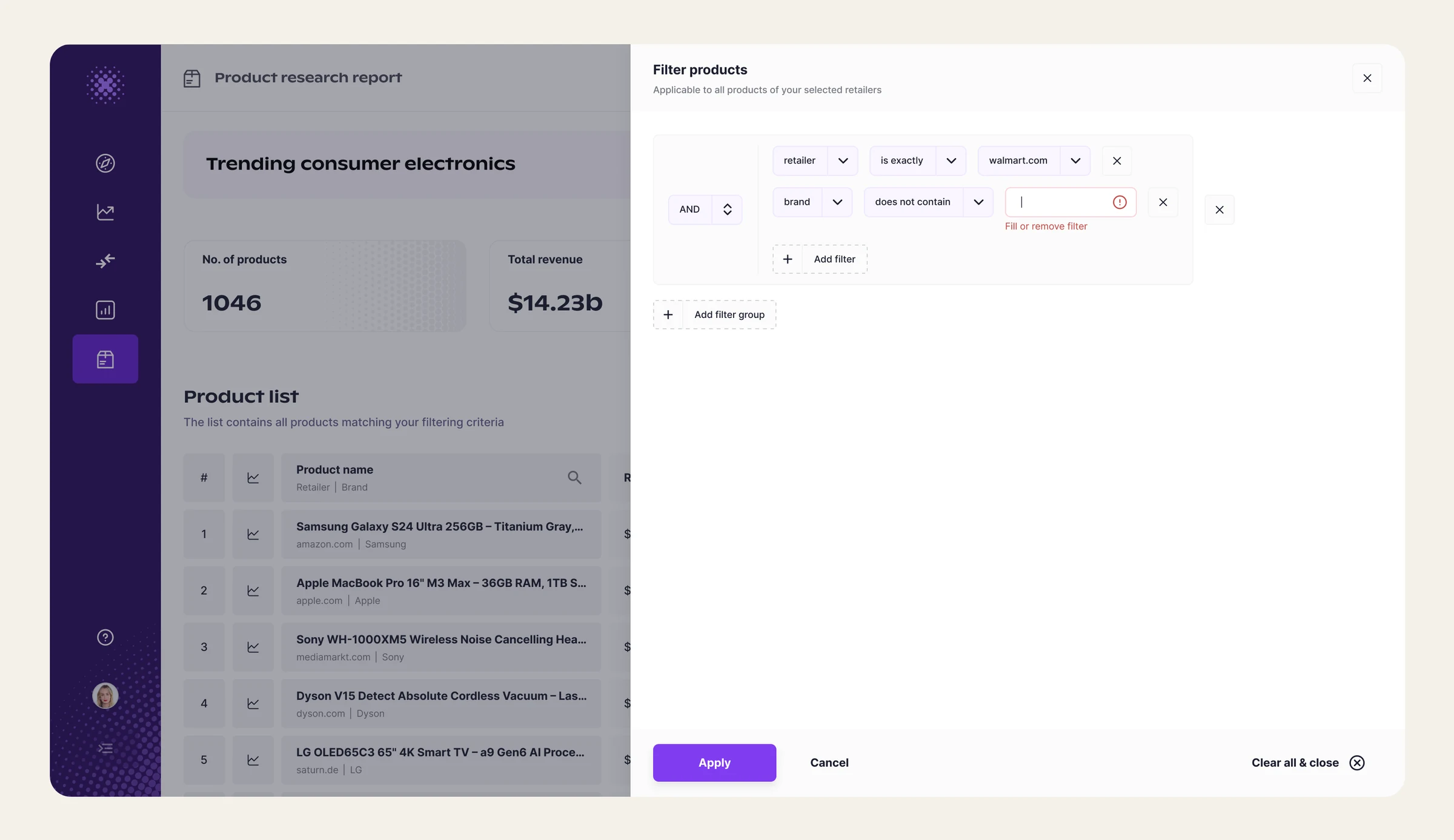 Product Research module - error message