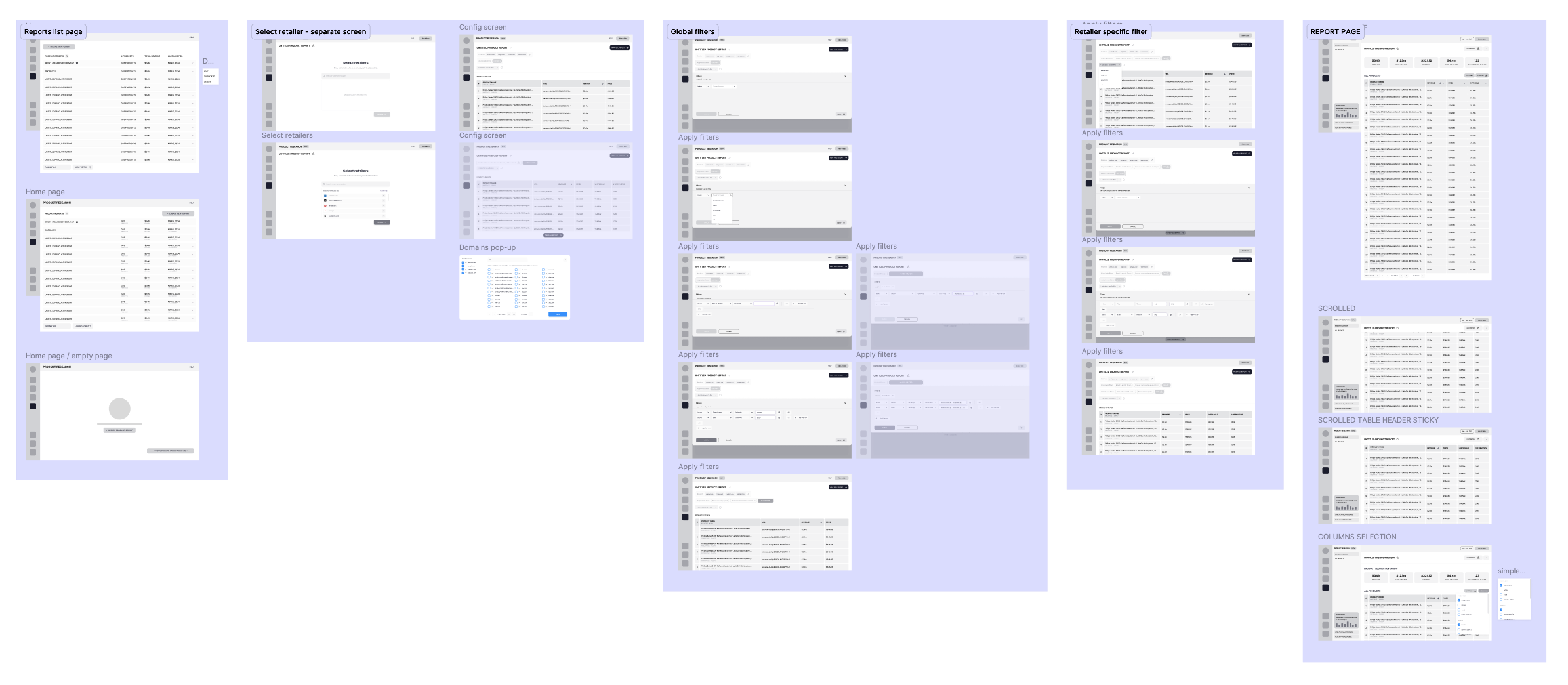 Mid-fidelity wireframes of the module.